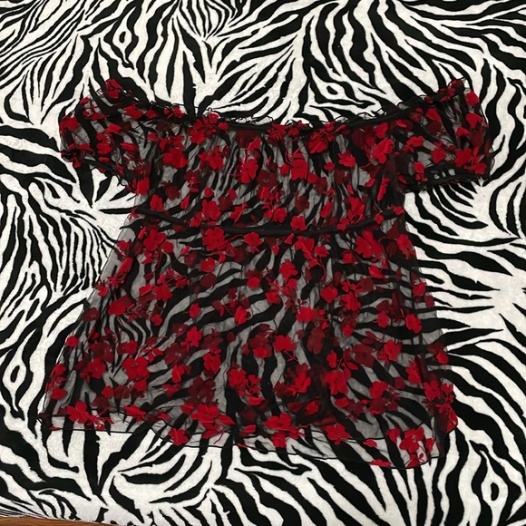 3/$15 curvy off shoulder Floral Print Sheer Mesh Bardot babydoll lingerie - Picture 2 of 11